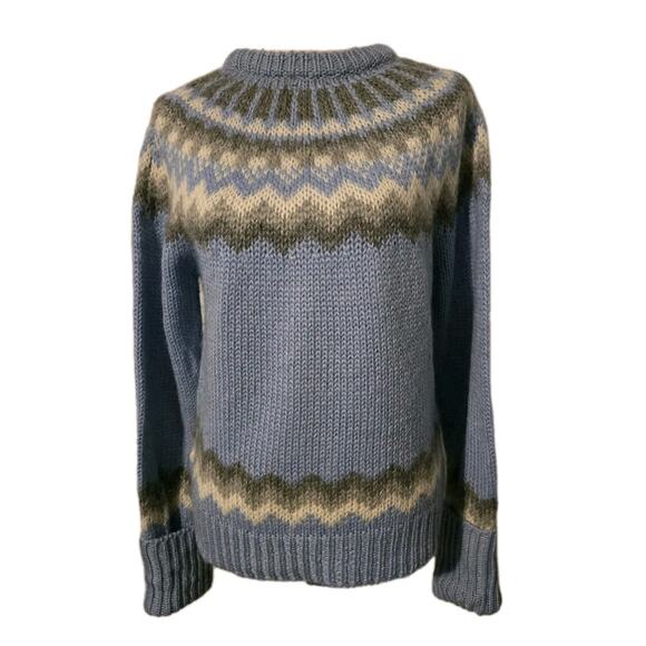 WOMENS J.CREW WOOL BLEND FAIR ISLE NORDIC SWEATER PULLOVER Blue/Ivory/Gray Large - Picture 1 of 9